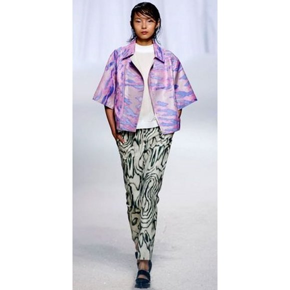 3.1 PHILLIP LIM Cropped JACQUARD Kimono MOTORCYCLE Biker JACKET Pink Blue ( 4 ) - Picture 1 of 9